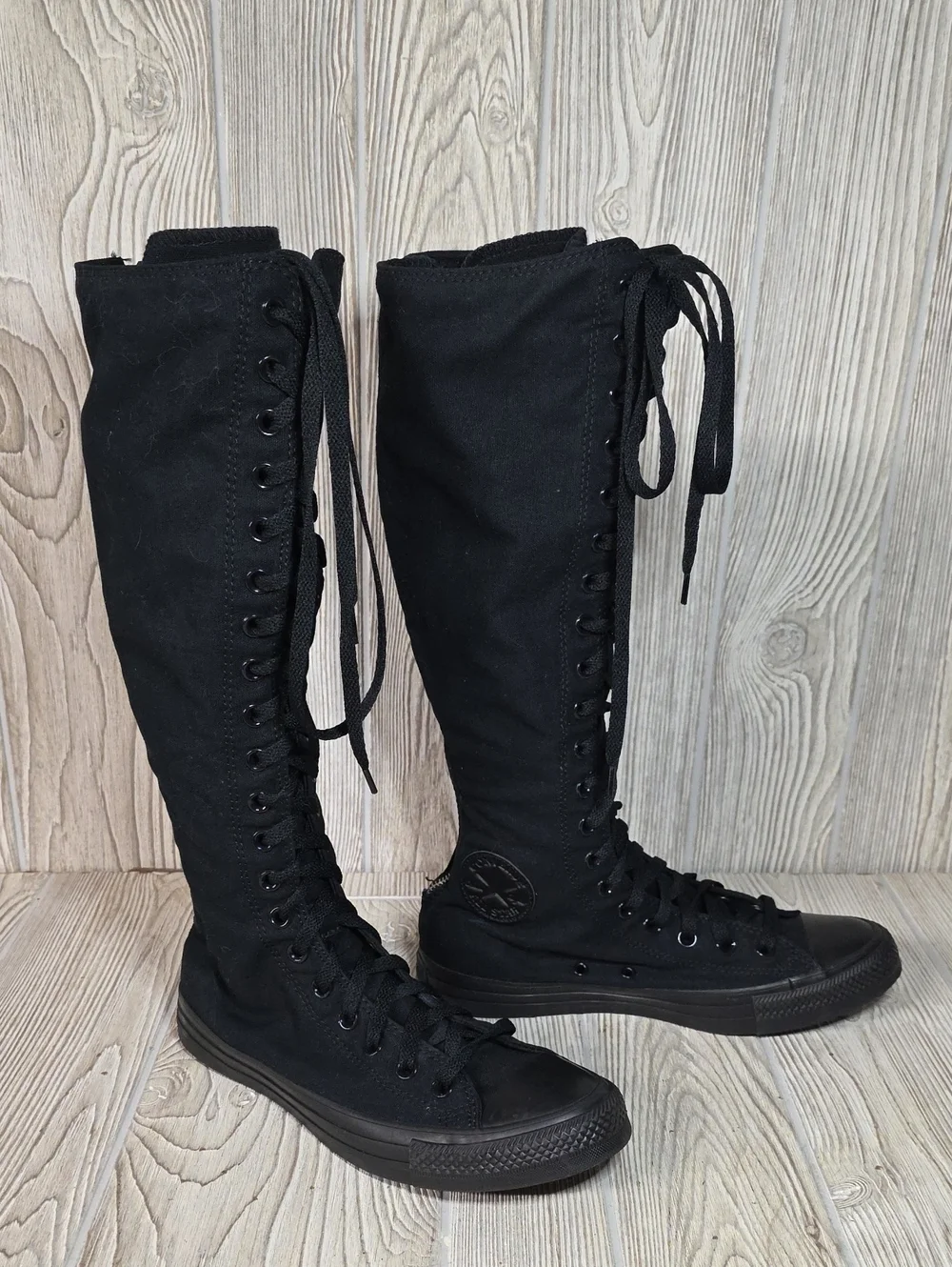 Converse All Star XX-Hi Boots Triple Black Knee High Lace Up Canvas Sneakers